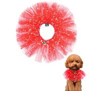 BIPY Red Dog Tutu Collar with Bell Neck Accessories for Small Dogs Cats Adjustable Necklace with Sequin Party Holiday Drawstring Pets Costume