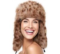 BIPY Women Winter Hat, Warm Windproof and Comfortable Women Trapper Hat with Adjustable Chin Strap,Brown,Russian hat Faux Fur Fluffy,Thickened,Fluffy Lining,Grey,One Size Fits All