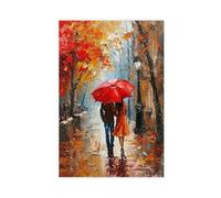 BIQHTGA Autumn Red Umbrella Stroll Poster Canvas Poster Wall Art Decor Print Picture Paintings for Living Room Bedroom Decoration 20x30inch(50x75cm)
