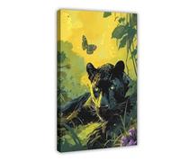 BIQHTGA Black Panther And Butterfly Art Poster Canvas Poster Bedroom Decor Landscape Office Room Decor Gift 08x12inch(20x30cm)