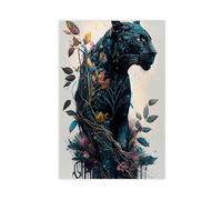 BIQHTGA Black Panther And Flower Poster Canvas Poster Wall Art Decor Print Picture Paintings for Living Room Bedroom Decoration 12x18inch(30x45cm)