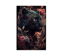 BIQHTGA Black Panther And Flowers Art Poster Canvas Poster Bedroom Decor Landscape Office Room Decor Gift 08x12inch(20x30cm)