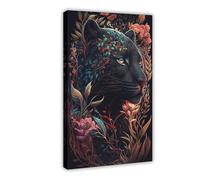 BIQHTGA Black Panther And Flowers Art Poster Canvas Poster Bedroom Decor Landscape Office Room Decor Gift 12x18inch(30x45cm)