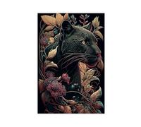 BIQHTGA Black Panther And Flowers Poster Canvas Poster Wall Art Decor Print Picture Paintings for Living Room Bedroom Decoration 16x24inch(40x60cm)