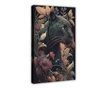 BIQHTGA Black Panther And Flowers Poster Canvas Poster Wall Art Decor Print Picture Paintings for Living Room Bedroom Decoration 24x36inch(60x90cm)