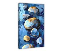 BIQHTGA Blue Gold Zen River Rock Art Poster Canvas Poster Wall Art Decor Print Picture Paintings for Living Room Bedroom Decoration 20x30inch(50x75cm)