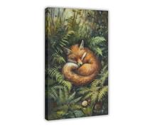 BIQHTGA Fox Sleeping Among The Ferns Canvas Poster Wall Art Decor Print Picture Paintings for Living Room Bedroom Decoration 08x12inch(20x30cm)