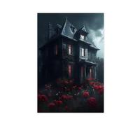 BIQHTGA Spooky Haunted House Poster Canvas Poster Wall Art Decor Print Picture Paintings for Living Room Bedroom Decoration 12x18inch(30x45cm)