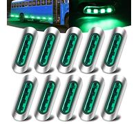 Biqing 10PCS 12V/24V Side Marker Lights Green, 4LED Trailer Marker Lights Front Rear Light Position Clearance Lamp with Chrome Bezel for Auto Car Bus Truck Lorry Trailer Boat Deck Courtesy