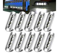 Biqing 10PCS 12V/24V Side Marker Lights White, 4LED Trailer Marker Lights Front Rear Light Position Clearance Lamp with Chrome Bezel for Auto Car Bus Truck Lorry Trailer Boat Deck Courtesy