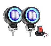 Biqing 20W Motorcycle Fog Lights Blue Angel Eyes,3" Round Motorcycle Auxiliary Lights LED Headlights Front Spotlight 12V 24V Motorbike Fog Driving Lights Daytime Running Light With Switch 22mm