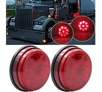Biqing 2PCS 3 Inch Round Marker Lights, 24V Side Lights 9-LED Front Rear Side Marker Indicators Light Clearance Marker Light for Car Truck Van Trailers Lorry Car Bus (Red)