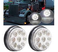 Biqing 2PCS 3 Inch Round Marker Lights, 24V Side Lights 9-LED Front Rear Side Marker Indicators Light Clearance Marker Light for Car Truck Van Trailers Lorry Car Bus (White)