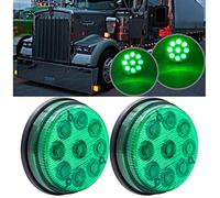Biqing 2PCS 3 Inch Round Marker Lights, 24V Side Lights 9-LED Front Rear Side Marker Indicators Light Clearance Marker Light for Car Truck Van Trailers Lorry Car Bus (Green)