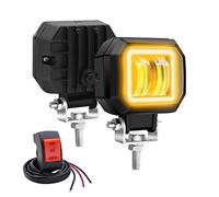 Biqing 2PCS Motorcycle Auxiliary Lights, 3 Inch Square 20 W Fog Lights Motorcycle LED Spotlight Work Lights Auxiliary Front Light 12 V/24 V Yellow Angel Eye DRL