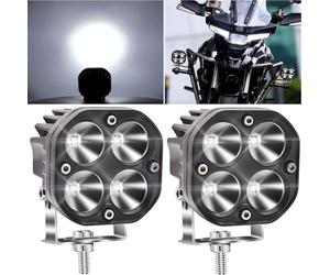 Biqing 2PCS Motorcycle LED Spotlights White Light,20W Universal Round Motorcycle Fog Lights 12V/24V Auxiliary Light (Square B)