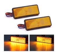 Biqing 2PCS Motorcycle Rectangle Reflectors Amber,Universal 24V Motorcycle Tail Light Motorcycle LED Reflector Front Rear Brake Light Turn Signal Side Light With High/Low Beam for Car Truck Motorbike
