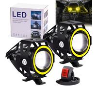 Biqing 2Pcs Motorcycle Spotlight with Switch,U7 YELLOW Motorcycle Additional Lights LED Fog Lights 12V 24V Motorbike Front Spotlights Driving Daytime Lights with High Low Beam Strobe
