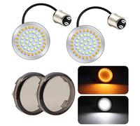 Biqing 2PCS Motorcycle Turn Signal Light 1157 Base,2" Bullet Style Front Rear LED Indicator Tail Lights Drving Daytime Running Light with Smoke Lens Cover Kit (White&Amber)