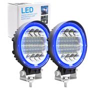Biqing 2Pcs Round LED Work Light,4.5" Halo Ring Headlight Blue LED Light Pods Spot Flood Combo Lights Off Road Driving Fog Lights 12V 24V 9600 LM LEDs Auxiliary Lights for Motorcycle SUV Boat Truck
