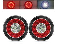 Biqing 2Pcs Round Trailer Lights, 24V Round 16LED Tail Lights Red&White with Rubber Ring Turn Indicator Lamp Waterproof for Truck Trailer Pickup RV Camper UTV UTE Van