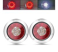 Biqing 2Pcs Round Trailer Lights, 24V Round 16LED Tail Lights Red&Yellow with Chrome Ring Turn Indicator Lamp Waterproof for Truck Trailer Pickup RV Camper UTV UTE Van
