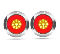 Biqing 2Pcs Round Trailer Lights, 4 Inch Round 24LED Tail Lights Red&Yellow Turn Indicator Lamp 24V Waterproof for Truck Trailer Pickup RV Camper UTV UTE Van