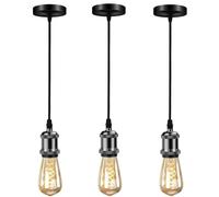 Biqing 3PCS Vintage Pendant Lighting Ceiling Rose Lamp Fitting E27 Socket with Flex Cable for Dinning Room Hall Bedroom,Brushed Nickel, Pearl Black