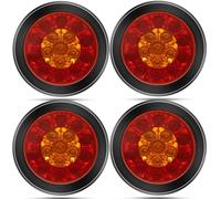 Biqing 4Pcs Round Trailer Lights, 24V Round 16LED Tail Lights Red&Yellow with Rubber Ring Turn Indicator Lamp Waterproof for Truck Trailer Pickup RV Camper UTV UTE Van