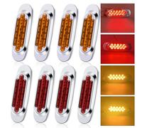 Biqing [High/Low Brightness] 8PCS 6.4 Inch LED Red Yellow Side Marker Lights 16LED Surface Mount Clearance Lights 24V Front Rear Side Marker w/Chrome Bezel for Trailer Truck Lorry RV