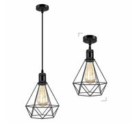 Biqing Industrial Cage Pendant Ceiling Light,Adjustable Hanging Ceiling Lights, Black Wire Lampshade for Kitchen Bedroom Bar Cafe Hallway, Large Size（Single）