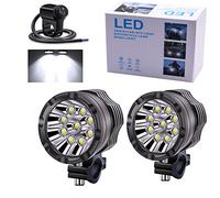 Biqing LED Motorcycle Auxiliary Headlights Kit White,Universal 2PCS 9x10W Motorcycle Spotlight 12V 24V Motorbike Fog Driving Light with 22mm Handlebar Switch