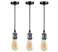 Biqing Pendant Light Fitting Vintage Ceiling Rose Lamp E27 Socket with Flex Cable (3, Light Black)