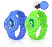 BIQIRE [2-Pack] Compatible for AirTag Bracelet Waterproof, Soft Silicone Airtag Wristband Holder Cute Air Tags Case for Children Teen (Blue+Green)