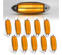 Biqiure 10PCS Oval Yellow Marker Lights,12V/24V LED Marker Clearance Light Front Rear Tail Clearance Lamp Interior Lights with Chrome Bezel for Auto Car Bus Truck Lorry Trailer Boat Deck Courtesy