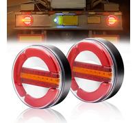 Biqiure 2Pcs Round Trailer Lights, 12V-24V 5.5 Inch LED Hamburger Tail Lights Red&Yellow Dynamic Turn Signal Indicator Lamp Waterproof for Truck Trailer Pickup RV Camper UTV UTE Van