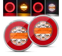 Biqiure 2Pcs Round Trailer Lights, 12V-24V LED Hamburger Tail Lights Red&Yellow 3 Modes Turn Indicator Lamp Waterproof for Truck Trailer Pickup RV Camper UTV UTE Van