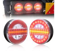 Biqiure 4Pcs Round Trailer Lights, 12V-24V LED Hamburger Tail Lights Red&Yellow Dynamic Turn Signal Indicator Lamp Waterproof for Truck Trailer Pickup RV Camper UTV UTE Van