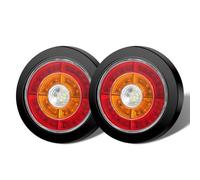 Biqiure LED Trailer Lights 12V, 4 Inch Round Trailer Tail Light Red Amber White 3 Colors Brake Running Light/Turn Signal Light/Backup Reverse Light for Truck RV Boat UTE UTV,2PCS (White&Yellow&Red)