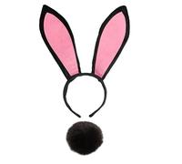 BIRATIENS 2Pcs Bunny Ears Headband Set Sweet Rabbit Ears Headband Fluffy Bunny Tail Set Halloween Easter Rabbit Ear Hairband Bunny Girl Headwear for Halloween Cosplay Easter Party
