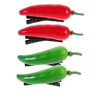 BIRATIENS 4PCS Chili Pepper Hair Clips Cute Vegetable Chili Hairpins Duck Bill Clip Funny Halloween Hair Barrettes Barrettes Headdress for Women Girls,Red Green