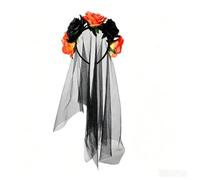 BIRATIENS Halloween Rose Flower Headband with Veil Day of The Dead Floral Crown Gothic Mexican Headpiece Black Bridal Veil Flower Hairband for Halloween Cosplay Festival Carnival Party Wedding