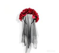 BIRATIENS Halloween Rose Flower Headband with Veil Day of The Dead Floral Crown Gothic Mexican Headpiece Black Bridal Veil Flower Hairband for Halloween Cosplay Festival Carnival Party Wedding