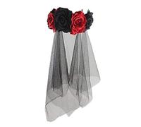 BIRATIENS Halloween Rose Flower Veil Headband Day of The Dead Floral Crown Gothic Mexican Flower Headpiece Black Bridal Veil Hairband for Halloween Cosplay Costume Festival Carnival Party Wedding