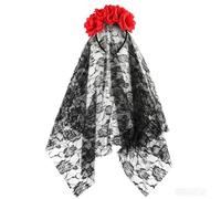 BIRATIENS Halloween Rose Flower Veil Headband Day of The Dead Floral Crown Gothic Mexican Flower Headpiece Black Bridal Veil Hairband for Halloween Costume Cosplay Festival Carnival Party Wedding