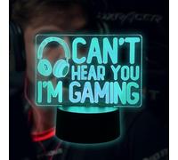 BIRBANN 3D Gaming Lamp, Children's Headphones Gaming Night Light, Touch Sensitive Smart 7 Colour Led Table Lamp, Birthday Holidays Present, Can't Hear You I'm Gaming Night Light for Boys Girls