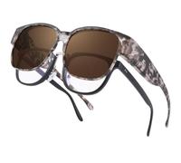 Bircenpro Over Sunglasses for Men and Women: Polarised TR90 Frame Sunglasses UV Protection Square Over Glasses for Driving Golf, I-Brown-C6, One Size