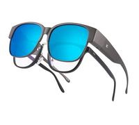 Bircenpro Over Sunglasses for Men and Women: Polarised TR90 Frame Sunglasses UV Protection Square Over Glasses for Driving Golf, D - Gunmetal Frame, Blue Lenses, One Size