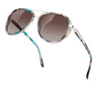 Bircenpro Polarised Pilot Sunglasses for Women: UV - Protection Womens Retro Mirrored Shades with Acetate Frame BC2001 Tortoise Blue