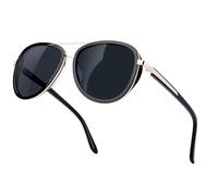 Bircenpro Polarised Pilot Sunglasses for Women: UV - Protection Womens Retro Mirrored Shades with Acetate Frame BC2001 Black